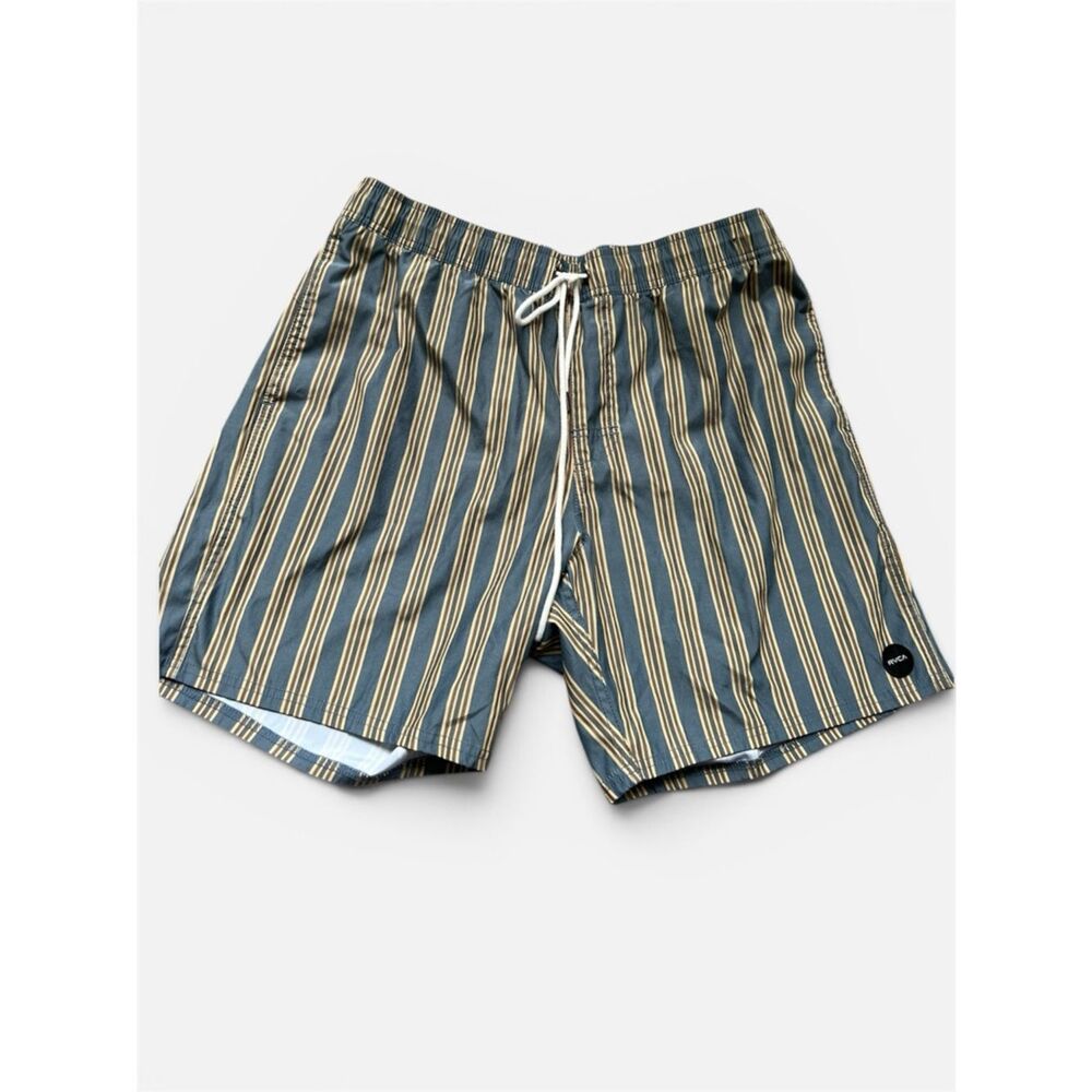 RVCA - MEN'S PERRY ELASTIC Striped BOARDSHORTS 6.5” Inseam Size Large